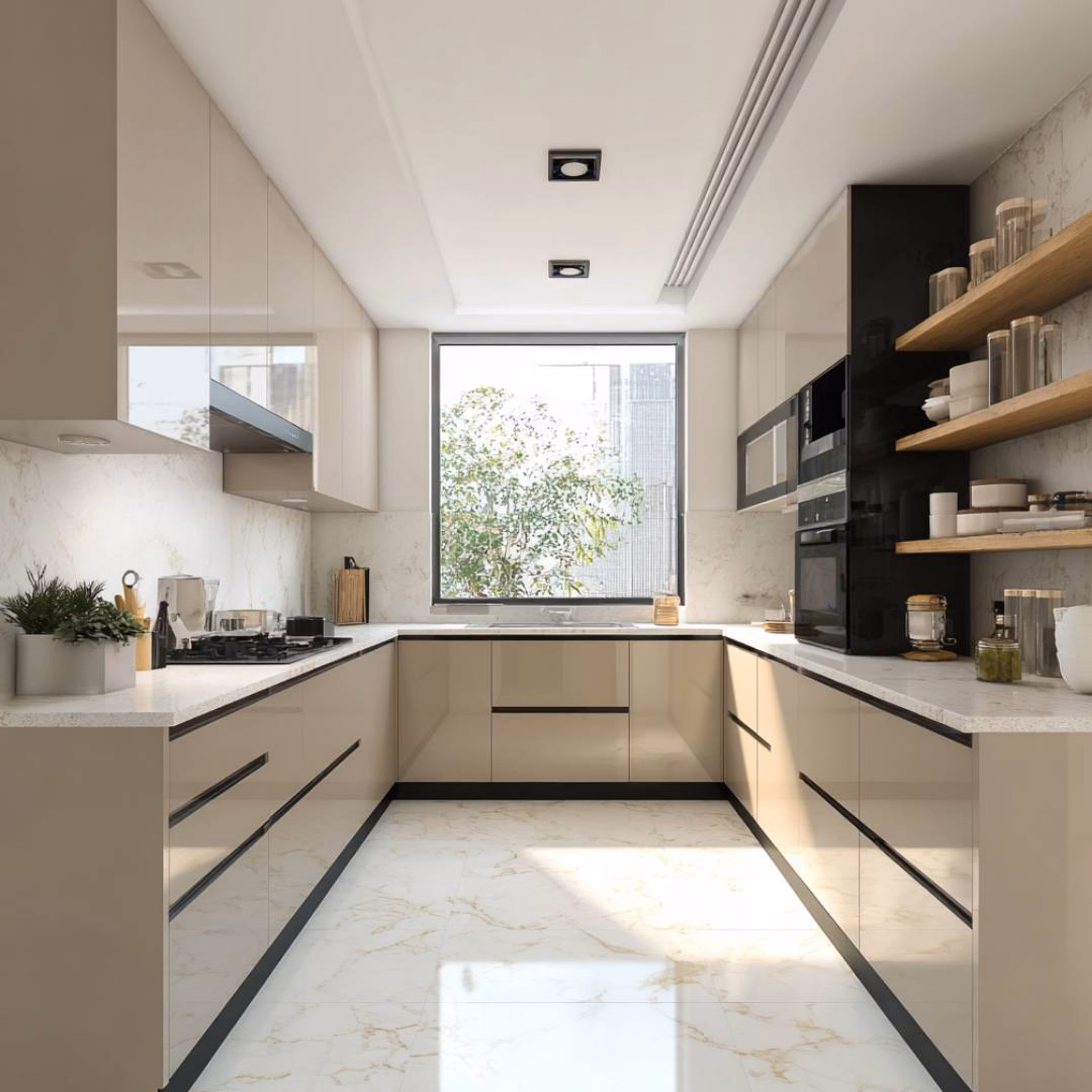 age green Contemporary U-Shaped Kitchen 